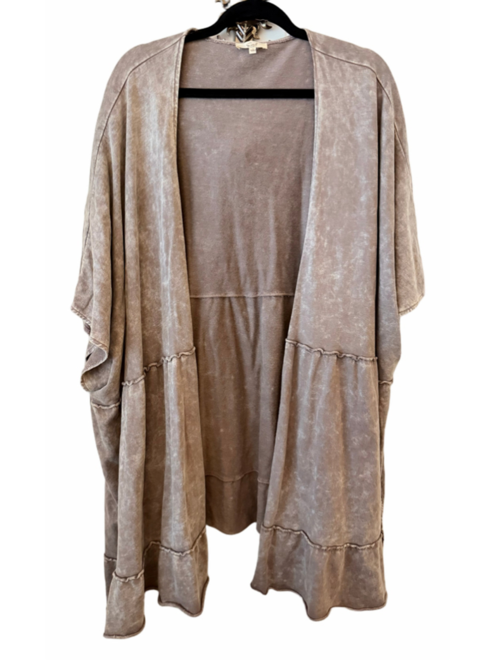 Women's Easel Mocha Acid Washed Tiered Cardigan Sweater Size L
